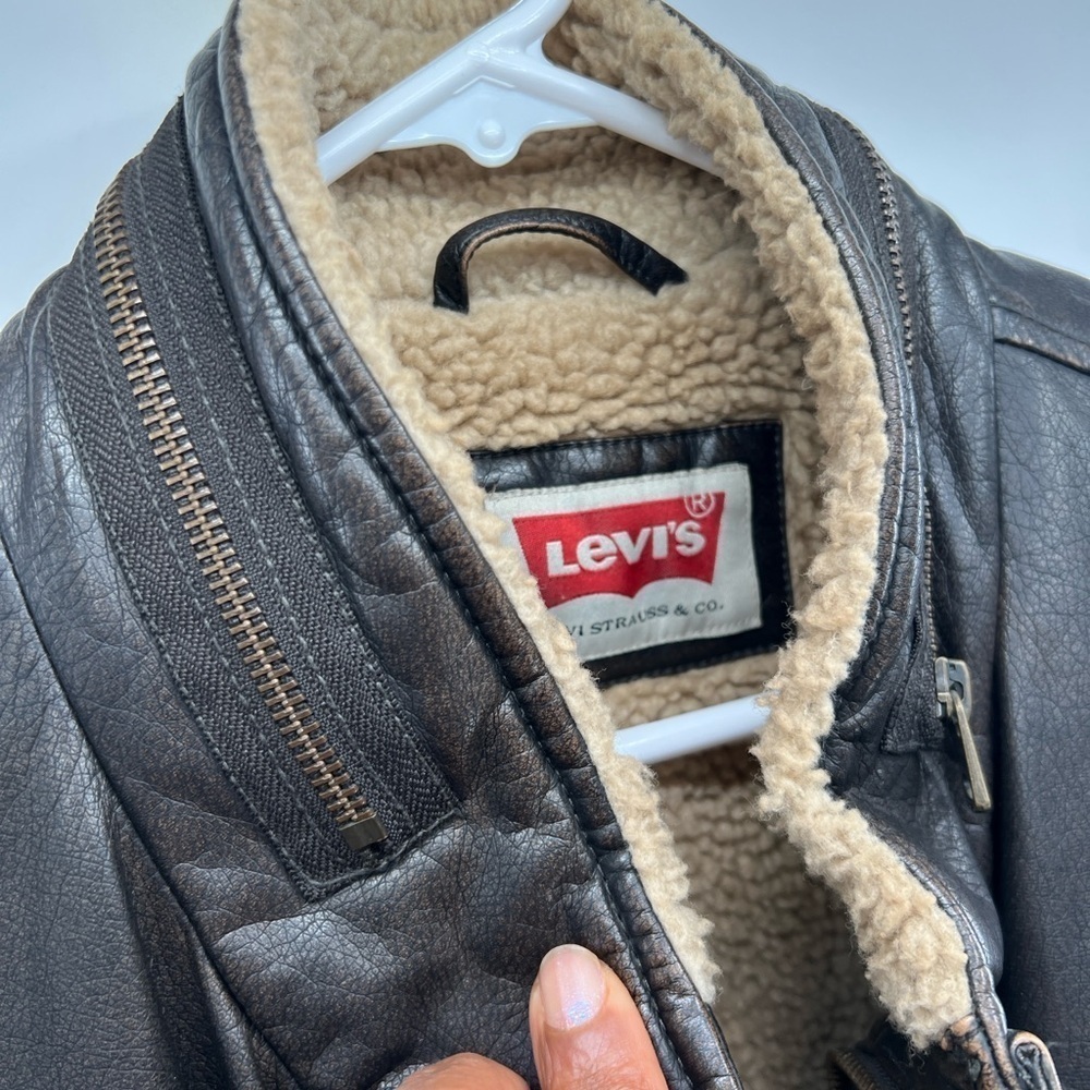 Levi’s brown sherpa-lines aviator bomber jacket coat size XL - Picture 7 of 15